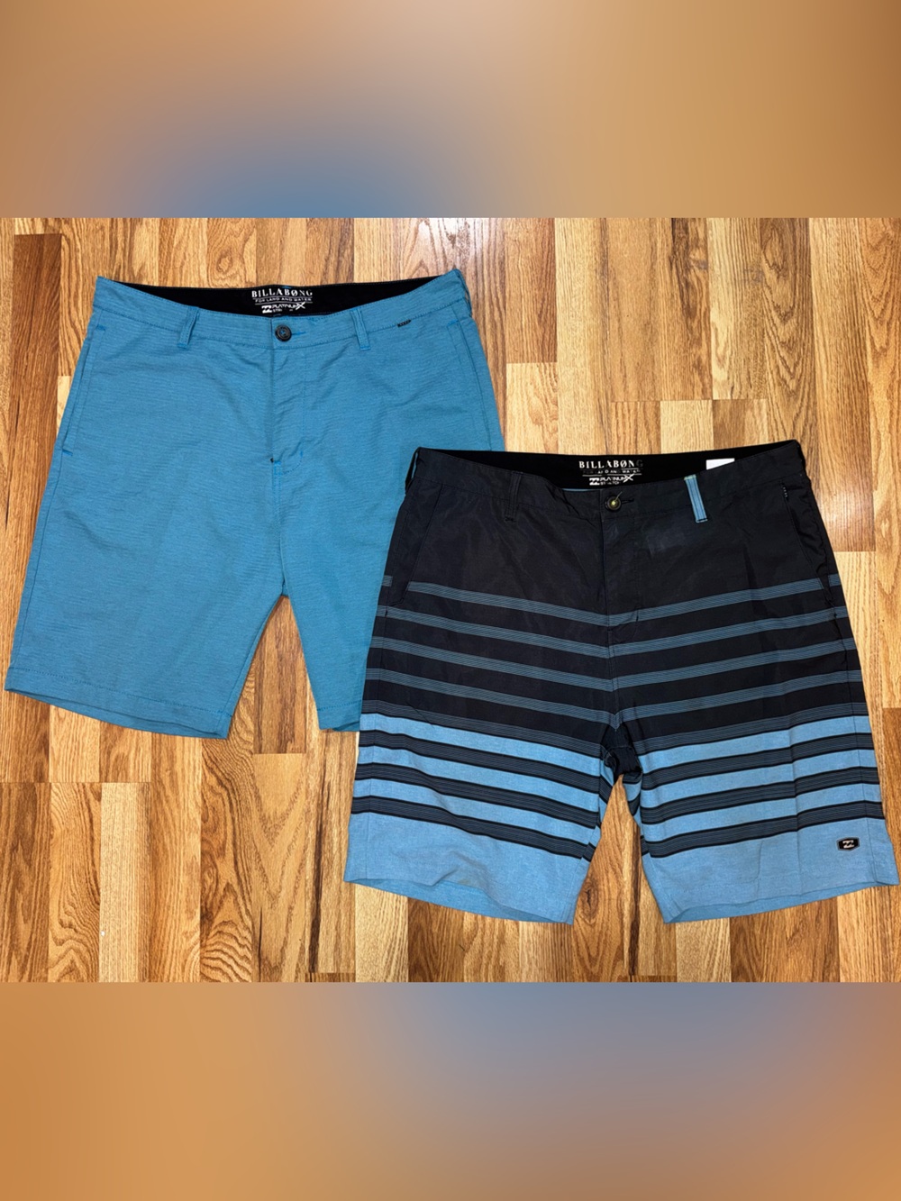 2 Pack - Billabong Size 36 Hybrid Board Shorts Black Blue Striped & Solid Blue